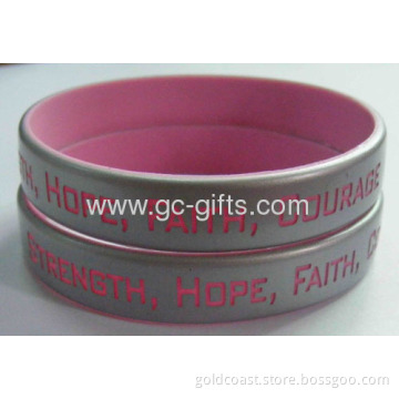 Silver Painted Debossed Silicone Bracelets 